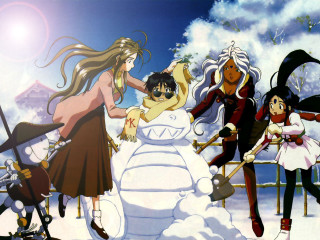 Anime characters snowman snow woman - destructive free wallpaper