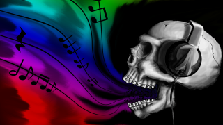 Skull headphones music notes multicolored - a skull free wallpaper