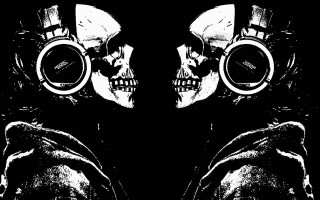 Skulls headphones clock black white - their forehead free wallpaper