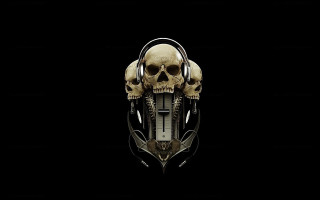 Skull headphones black background abstract - cyberpunk art free wallpaper