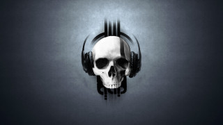 Skull headphones dark room black - cyberpunk art free wallpaper