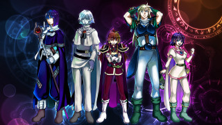 Anime characters clock purple background - a group of anime characters free wallpaper