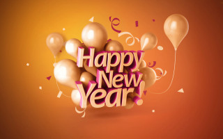 Happy new year balloons streamers - orange free wallpaper
