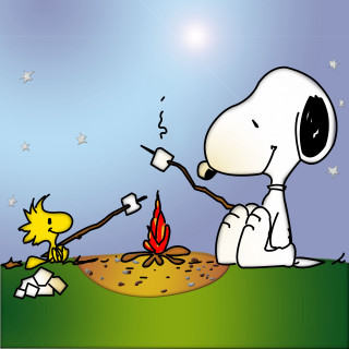 Snoopy roasting marshmallows campfire cartoon 2 - free new year wallpaper