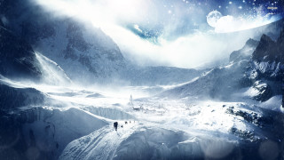 Snowy mountain stars couple walking - cedric peyravernay free wallpaper