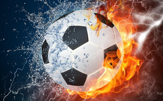 Soccer ball fire water dark - foto realistic free wallpaper