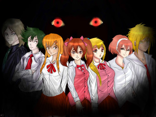 Dark anime girls red eyes - a group of anime girls free wallpaper