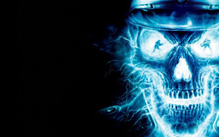 Skull helmet blue lightning effect 3 - a skull free wallpaper
