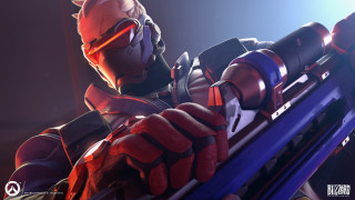 Red helmet man glowing weapon - gun free wallpaper for desktop