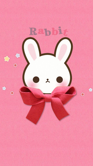 Rabbit red bow pink background - pop surrealism free wallpaper