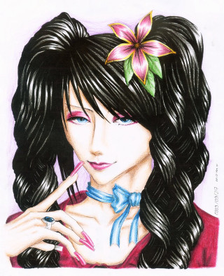 Woman flower hair cigarette drawing - anime art free wallpaper