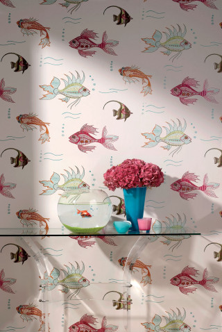 Vase flowers glasstable fishwallpaper baroque - feature free wallpaper