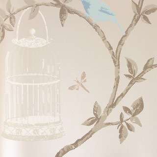 Bird cage branch wallpapered wall - free bird wallpaper