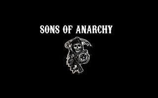 Black skeleton skull sons of - white lettering free wallpaper