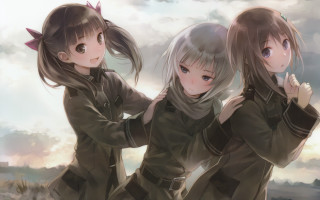 Three anime girls cloudy sky 4 - their hipss free wallpaper