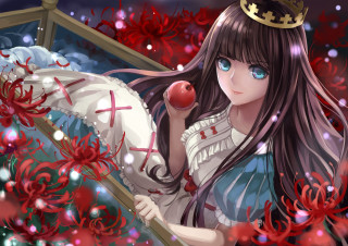 Girl dress red apple crown - a girl in a dress holding free wallpaper