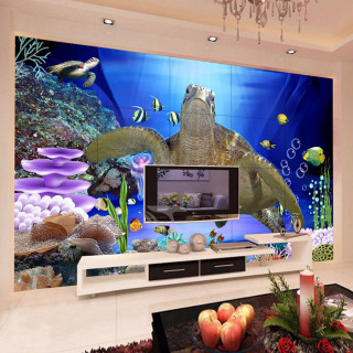 Living room mural turtle fish - widescreen free wallpaper