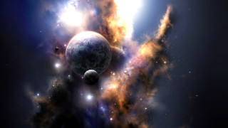 Space scene planet star cluster 5 - a planet and a star cluster in the background free wallpaper
