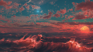 Sunset water moon clouds sky - a moon in the sky above free wallpaper