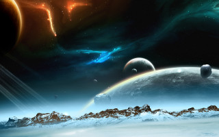 Space mountains planets bright star 6 - a. hardy free wallpaper