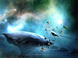 Space scene large rock small - the middle of the image free wallpaper