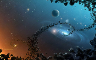 Planets blue sky stars spiral 2 - a distant star in the background free wallpaper