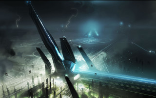 Futuristic city night structure scene - a futuristic city free wallpaper