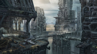 Futuristic city tall buildings modern - a futuristic looking building free wallpaper