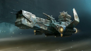 Futuristic space ship floating star - dieselpunk free wallpaper