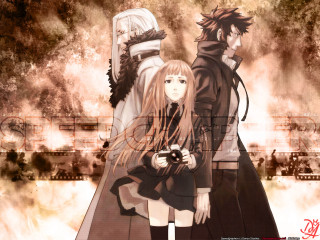 Anime scene man woman gun - visual free wallpaper