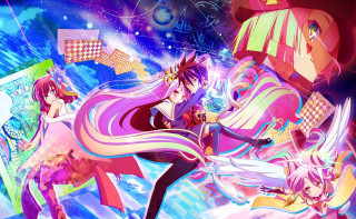 Anime group colorful sky background - above them free wallpaper
