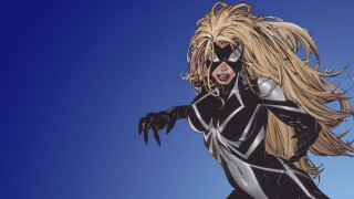 Woman black white outfit blonde - op art free wallpaper