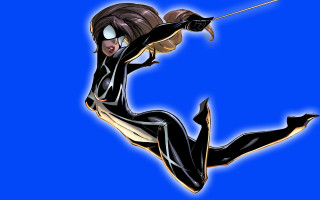Woman black catsuit flying sword - comic cover art free wallpaper for desktop