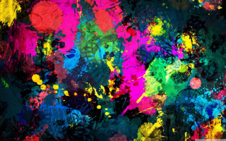 Colorful painting splattered black background - vivid free wallpaper