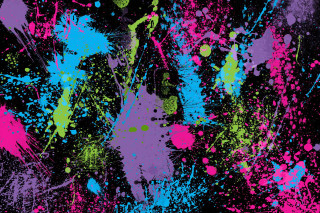 Colorful paint splatters black background - graffiti paint free wallpaper