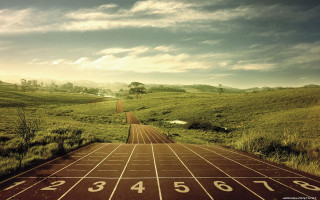 Running track field sky clouds - a number free wallpaper