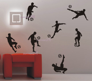 Livingroom redchair soccerdecal player kicking - free sports wallpaper