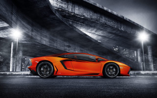 Orange sports car city night 2 - nice free wallpaper