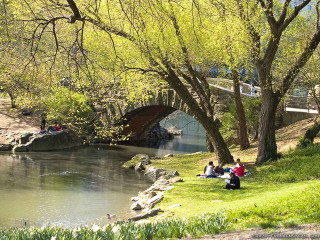 People grass river bridge group - ashcan school free wallpaper