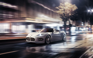 White sports car city night - a city street free wallpaper