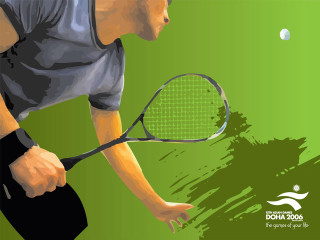 Man holding tennis racquet court - poster free wallpaper