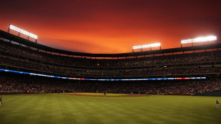 Baseball stadium red sky green 2 - a green field free wallpaper