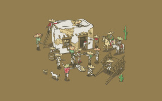 Small house people horse wagon - illustration free wallpaper