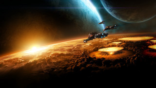 Space station planet sun star 2 - over a planet free wallpaper