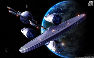 Starship planet space station aurora - over a planet in space free wallpaper