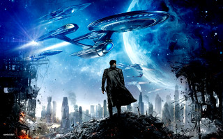 Man standing rubble space station 2 - free sci-fi wallpaper