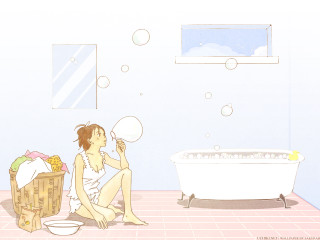 Woman sitting floor bathtub bubbles - a bathtub free wallpaper