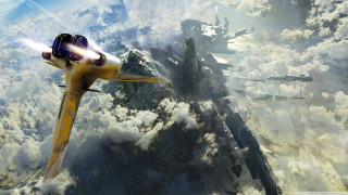 Yellow plane mountain clouds star - a fighter jet free wallpaper