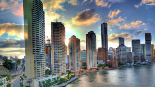 City skyline river sunset clouds - a sunset in the background free wallpaper