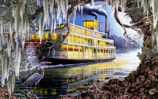 Boat river crane tree moss - moss free wallpaper